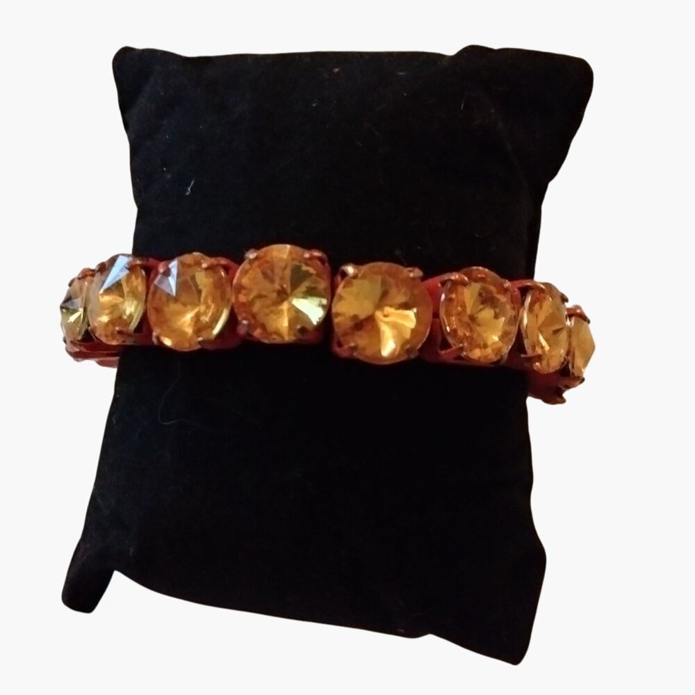 Orange Stretch Bracelet Large Rhinestones Amber Tone Statement